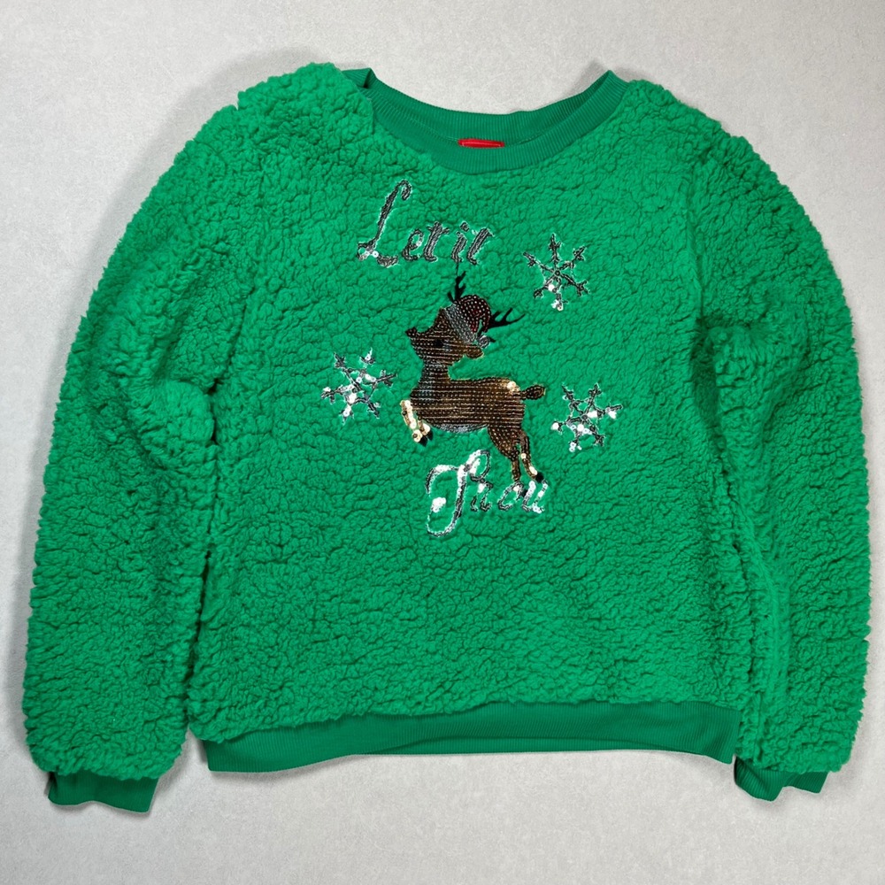 Joyland Women's Green Christmas Let It Snow Fleece Sweater Sz Large (Runs Small)